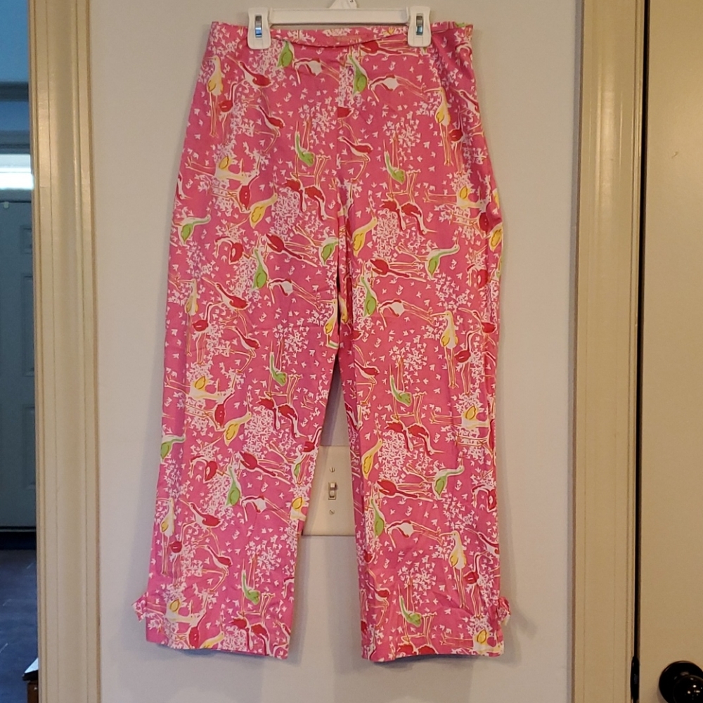 Key West Hot Pink Bird Pattern Capri, Sz 10